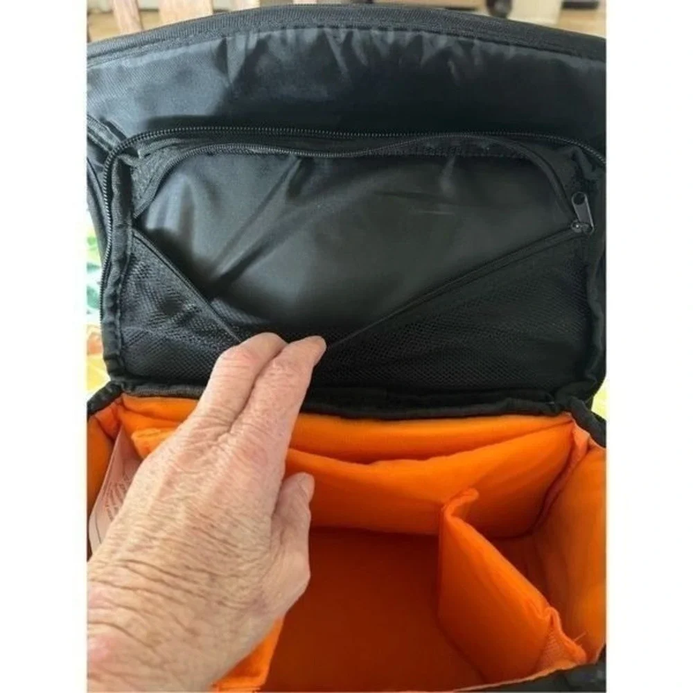 Amazon Basics Large DSLR Gadget Bag, Black with Orange Interior, Solid